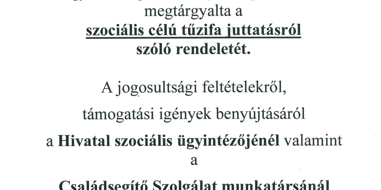 Tajékoztatás szociális célú tűzifa juttatásról