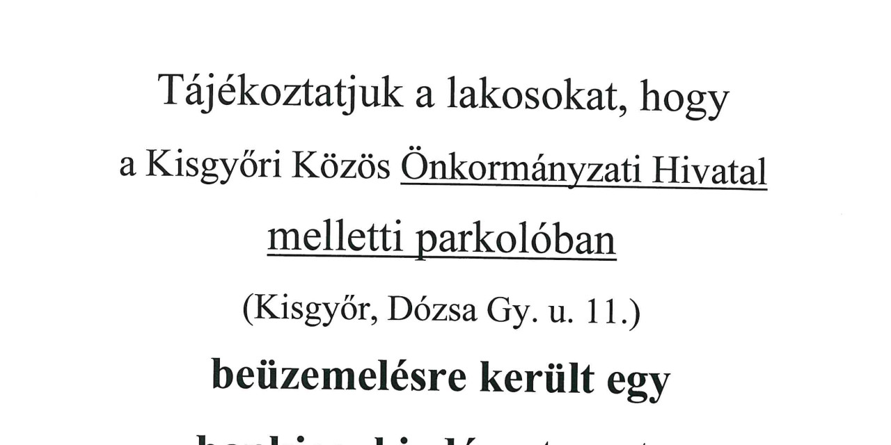 Tájékoztatás bankautomata beüzemelésről